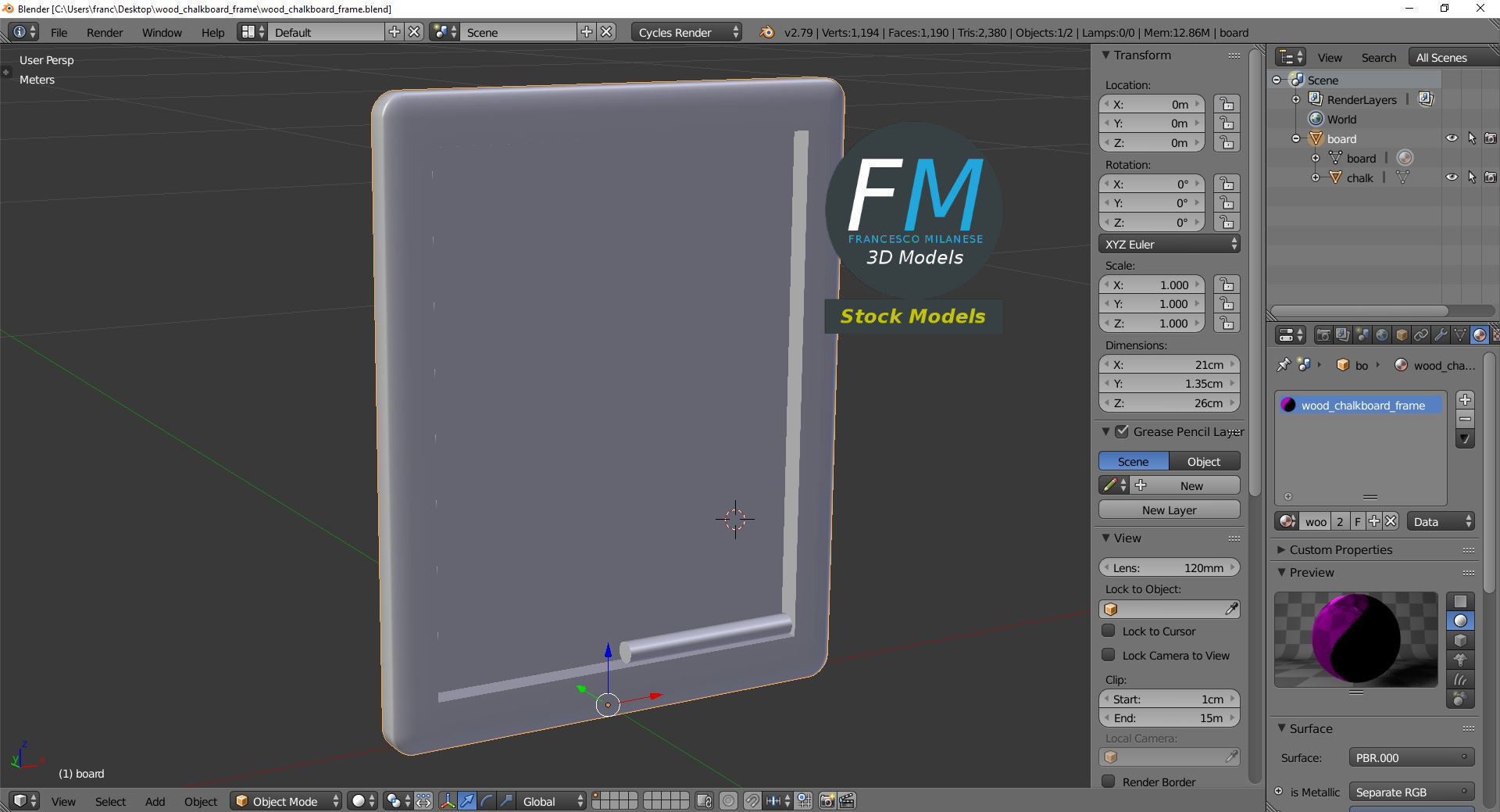 Wood chalkboard frame 3D model_9