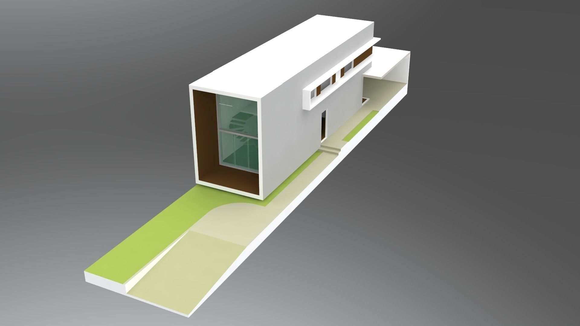 Modern residential architecture contemporary minimal house Low-poly 3D model_3