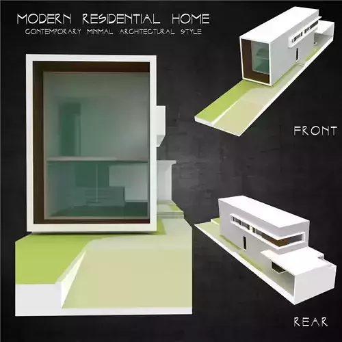 Modern residential architecture contemporary minimal house Low-poly 3D model
