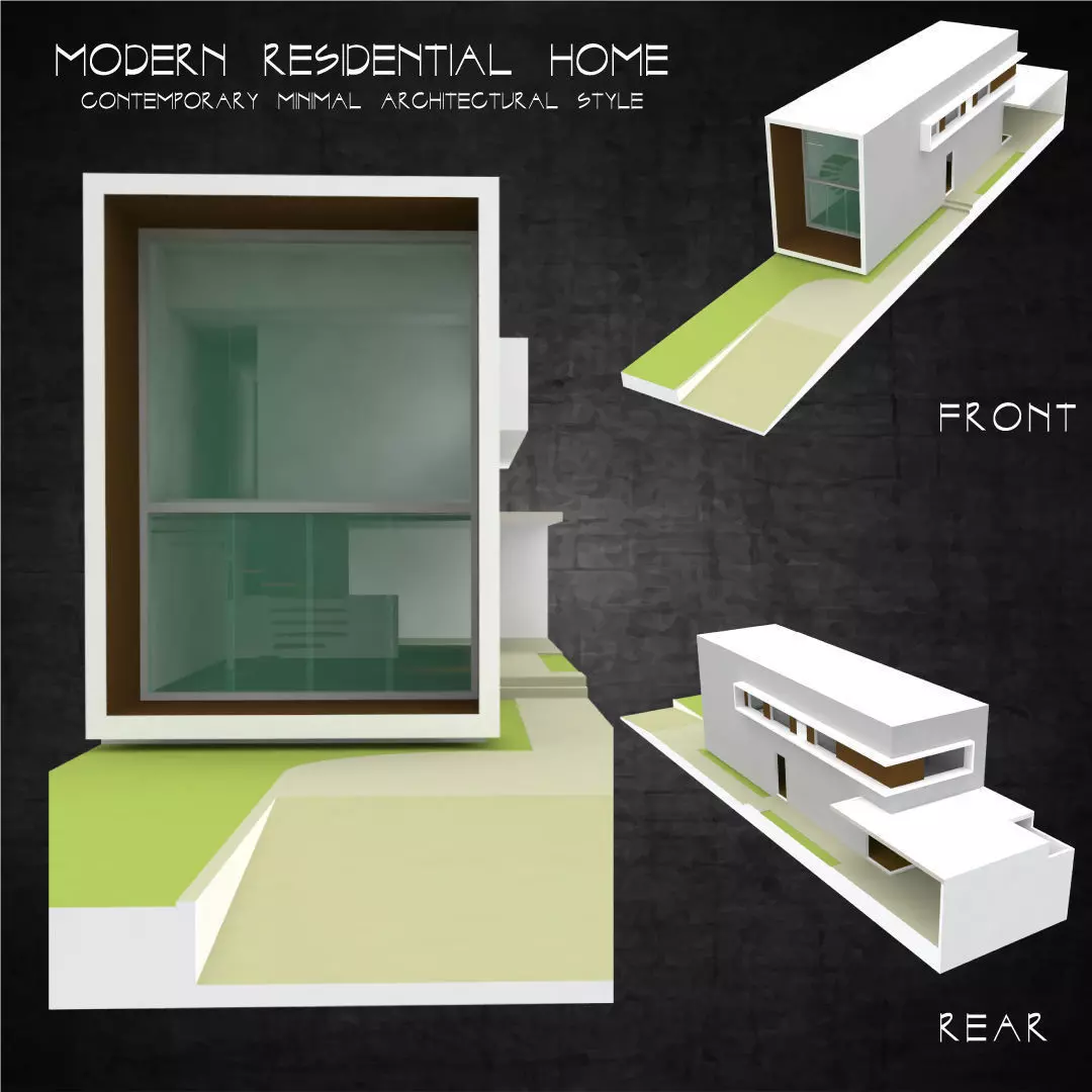 Modern residential architecture contemporary minimal house Low-poly 3D model_0