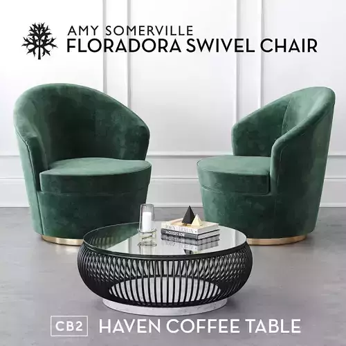 Floradora Swivel chair with CB2 Haven coffee table