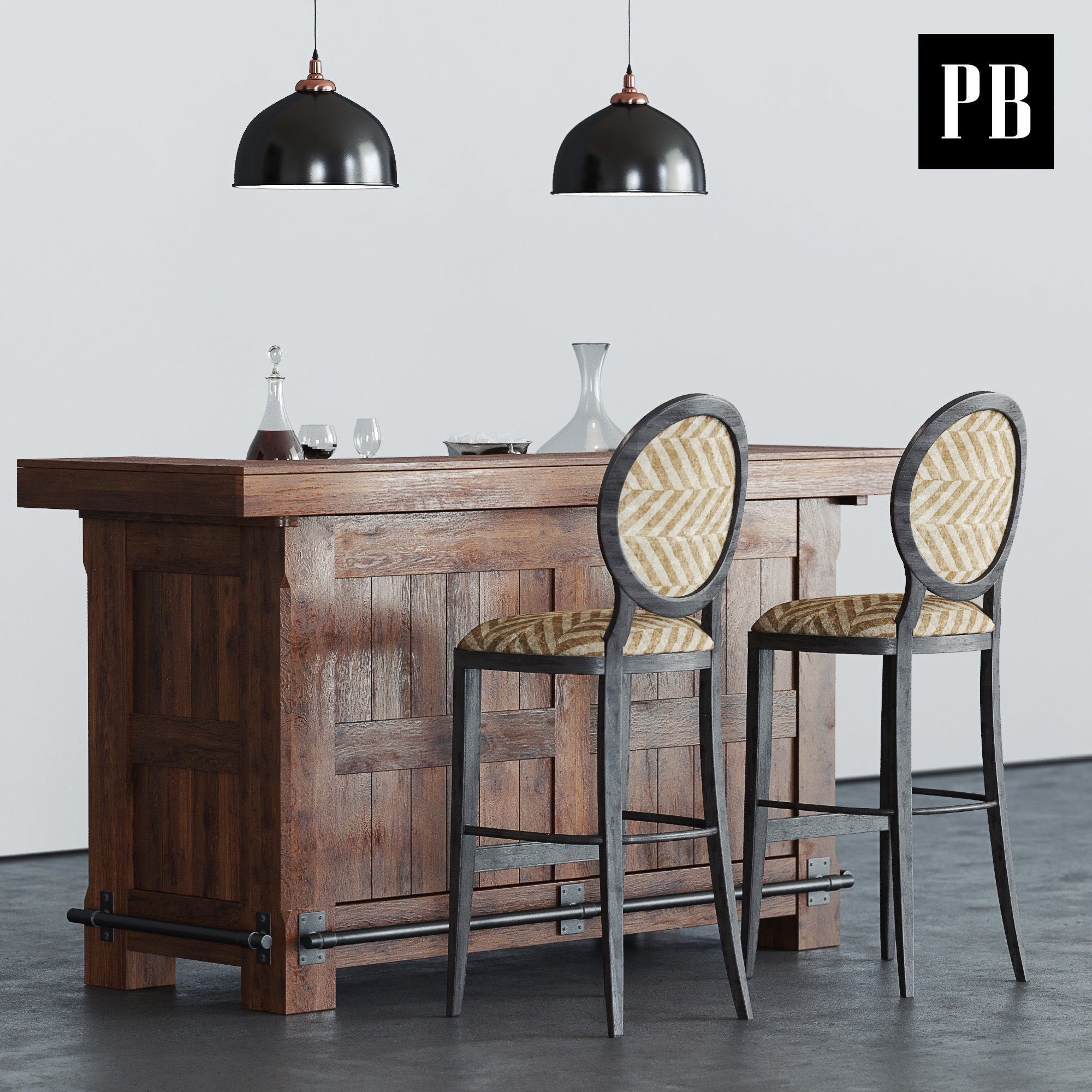 Pottery Barn RUSTIC ULTIMATE BAR 3D model_2
