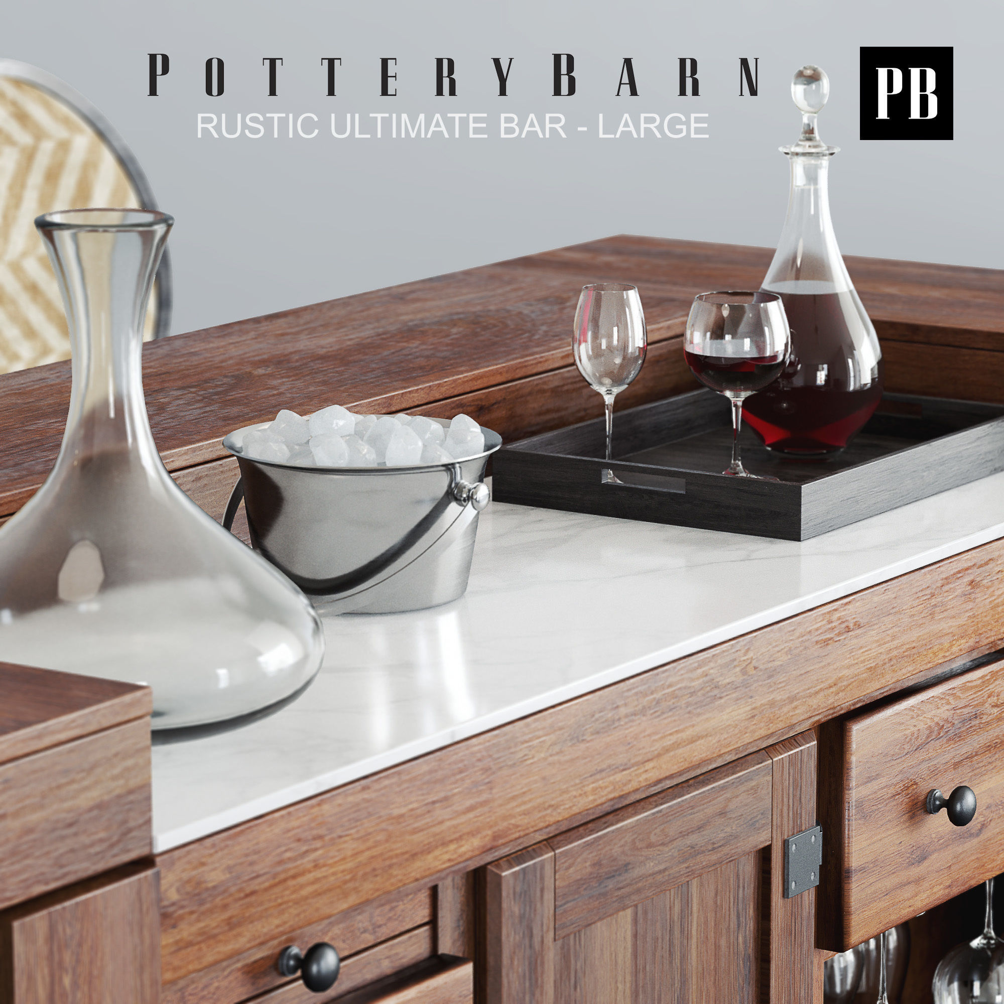 Pottery Barn RUSTIC ULTIMATE BAR 3D model_3