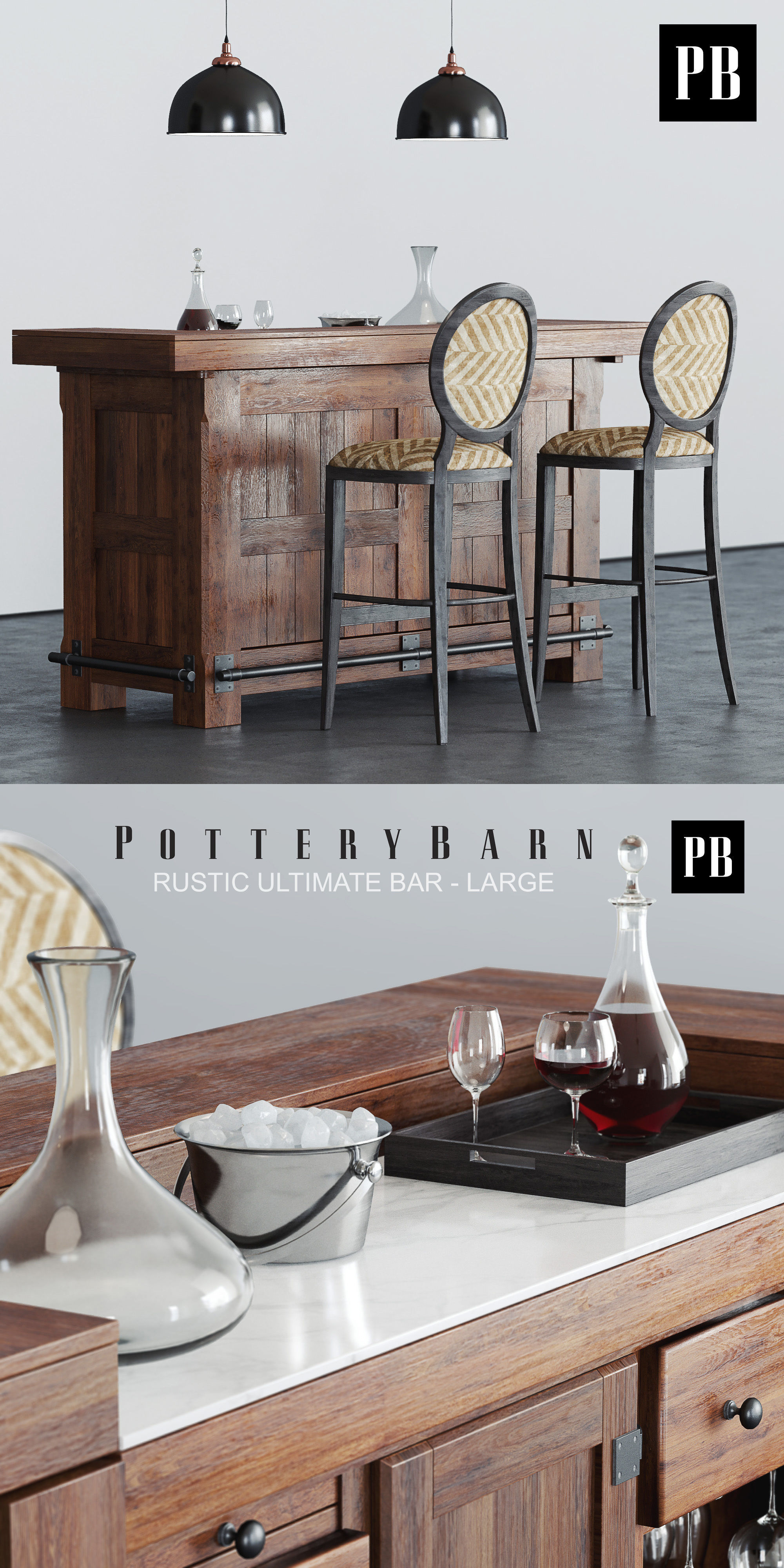 Pottery Barn RUSTIC ULTIMATE BAR 3D model_1
