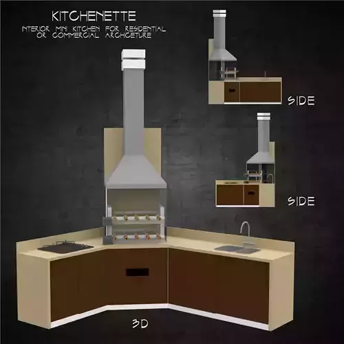 Kitchenette for interior of residential or commercial architect Low-poly 3D model