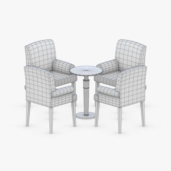 0757 - Table and Chairs Set Low-poly 3D model_2