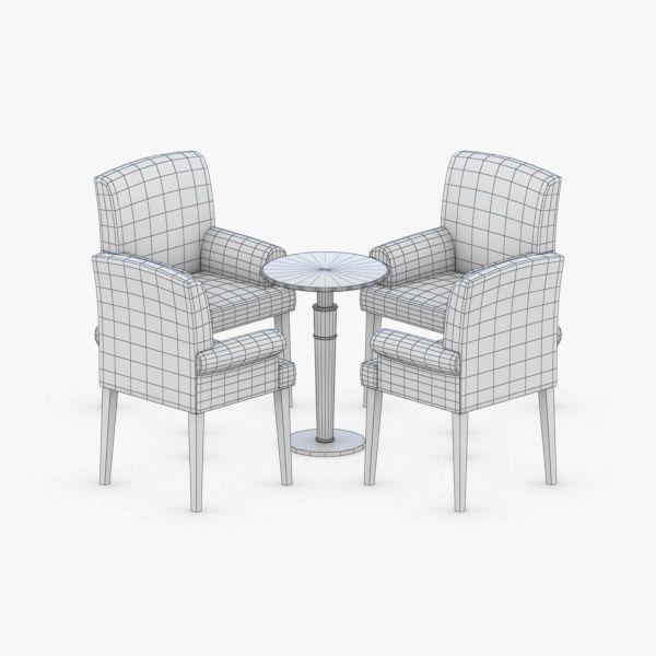 0757 - Table and Chairs Set Low-poly 3D model_3