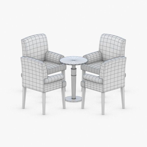 0757 - Table and Chairs Set Low-poly 3D model_1