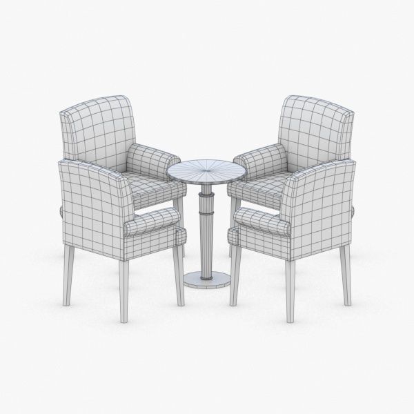 0757 - Table and Chairs Set Low-poly 3D model_4