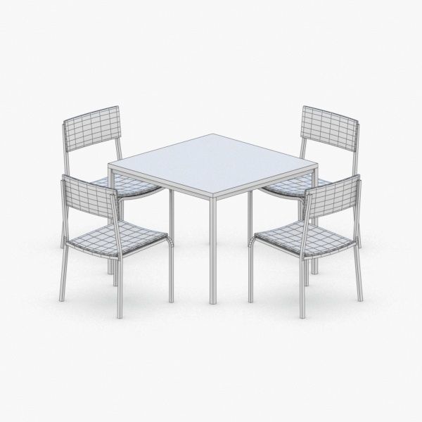 0776 - Table and Chairs Set Low-poly 3D model_4