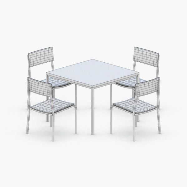 0776 - Table and Chairs Set Low-poly 3D model_1
