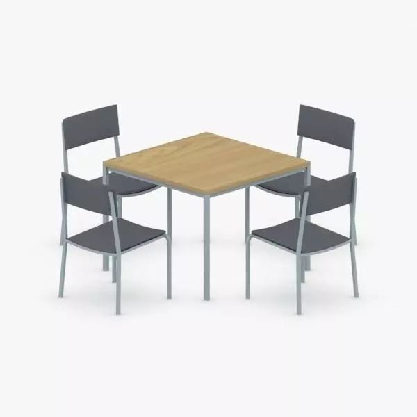 0776 - Table and Chairs Set Low-poly 3D model_0