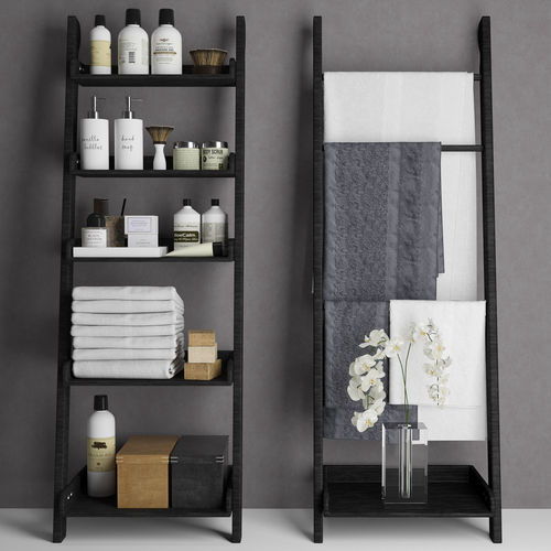 Bathroom set 5 shelf with towels and toiletries 3D model