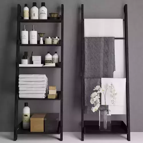 Bathroom set 5 shelf with towels and toiletries 3D model