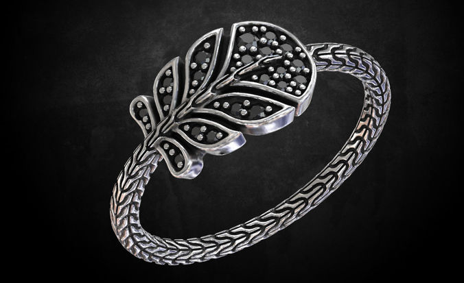 Ring in the form of a leaf with stones 261 3D print model