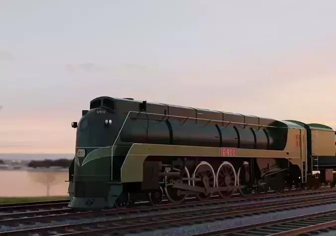 Streamlined Steam Locomotive and Tender - Vintage Train 3D model