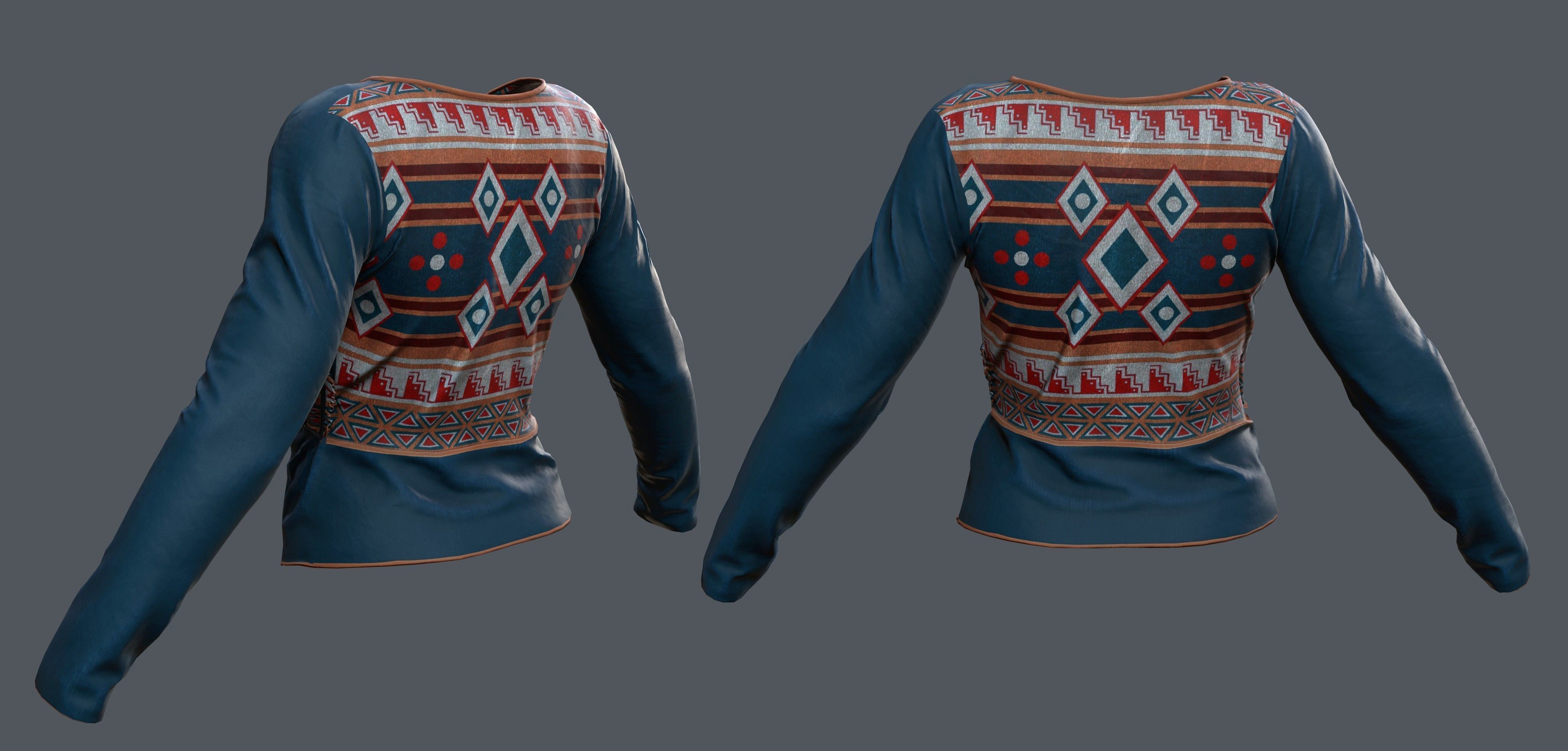 Female - Shirt - 1 Low-poly 3D model_3