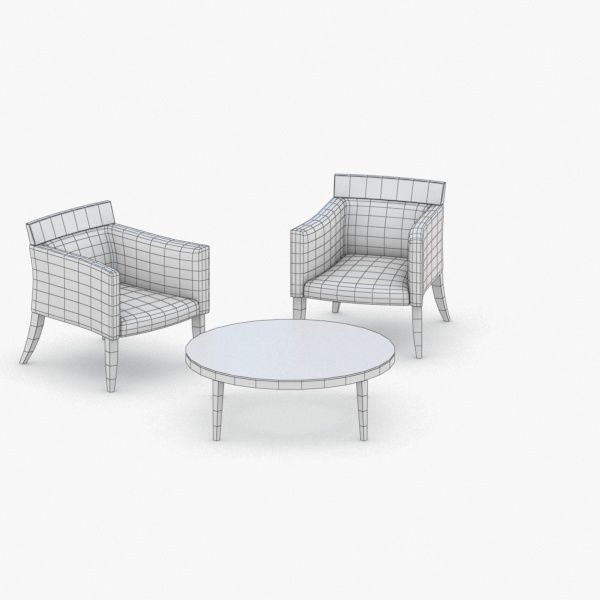 0782 - Table and Chairs Set Low-poly 3D model_1