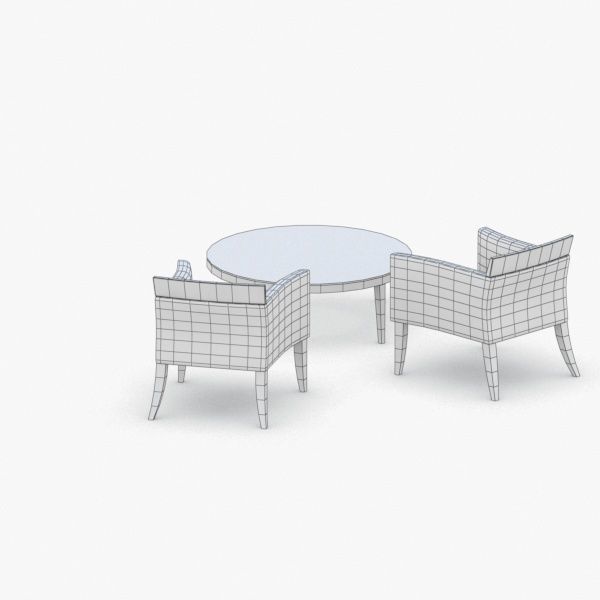 0782 - Table and Chairs Set Low-poly 3D model_4