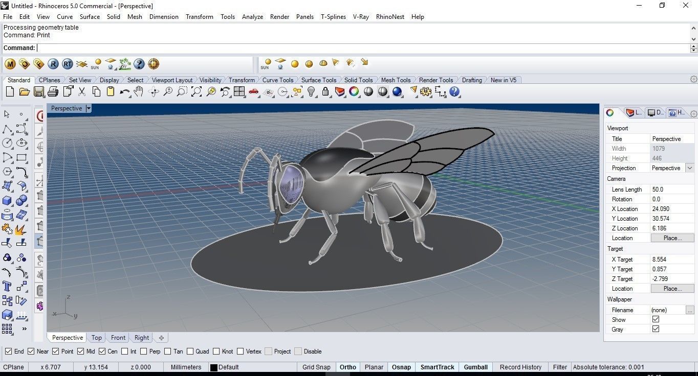 Realistic Bee Model silver 3D model_8