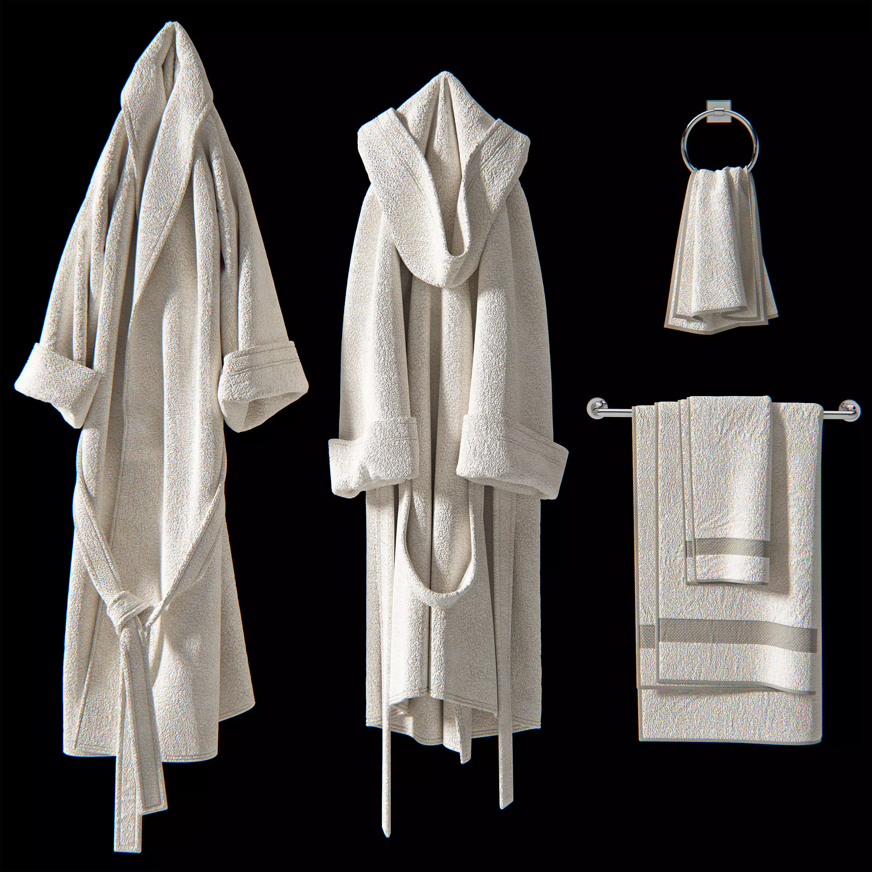 Bath set 2 3D model linen hooded robe 3D model_0