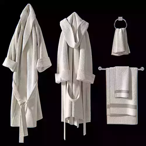 Bath set 2 3D model linen hooded robe 3D model