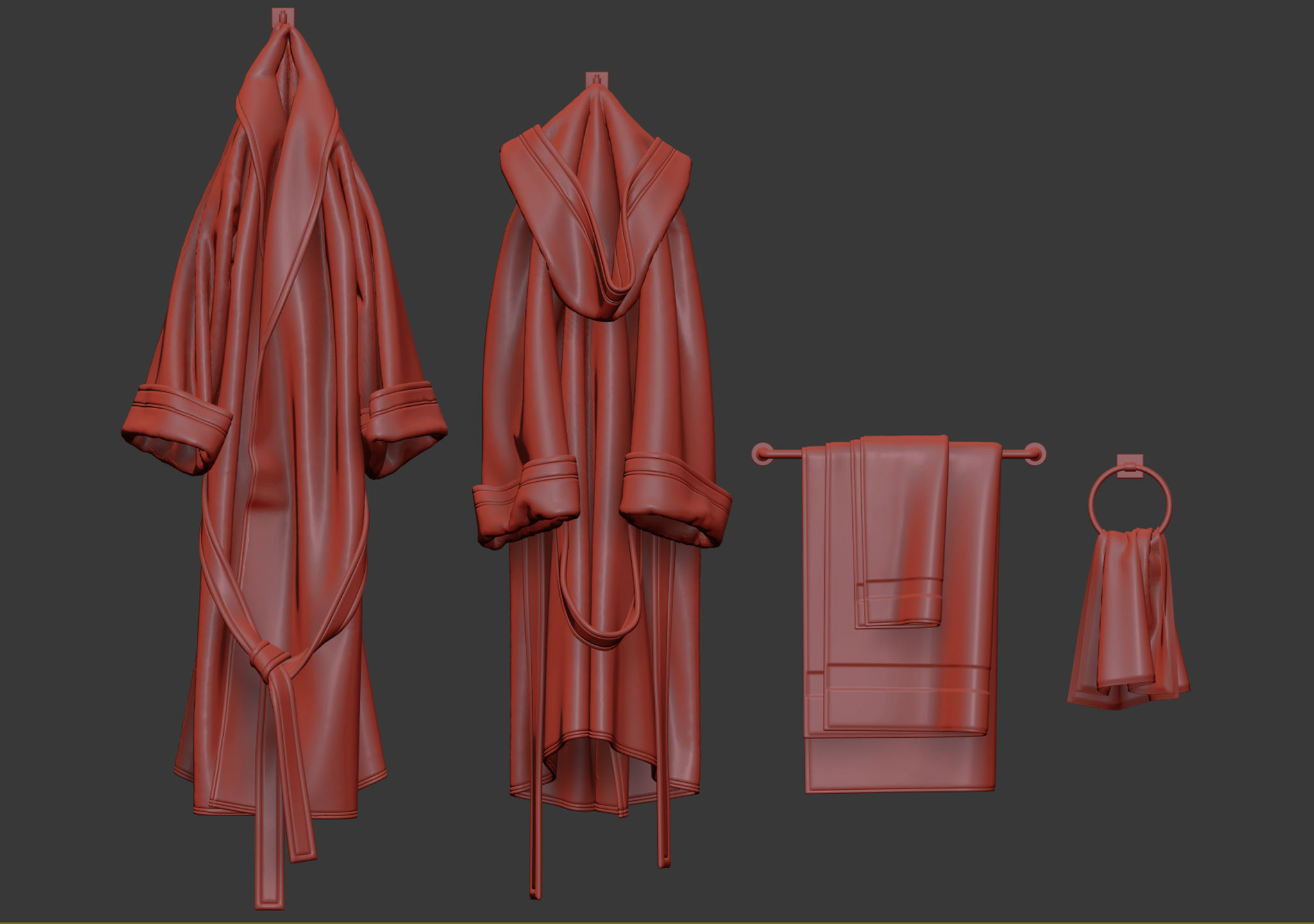 Bath set 2 3D model linen hooded robe 3D model_5