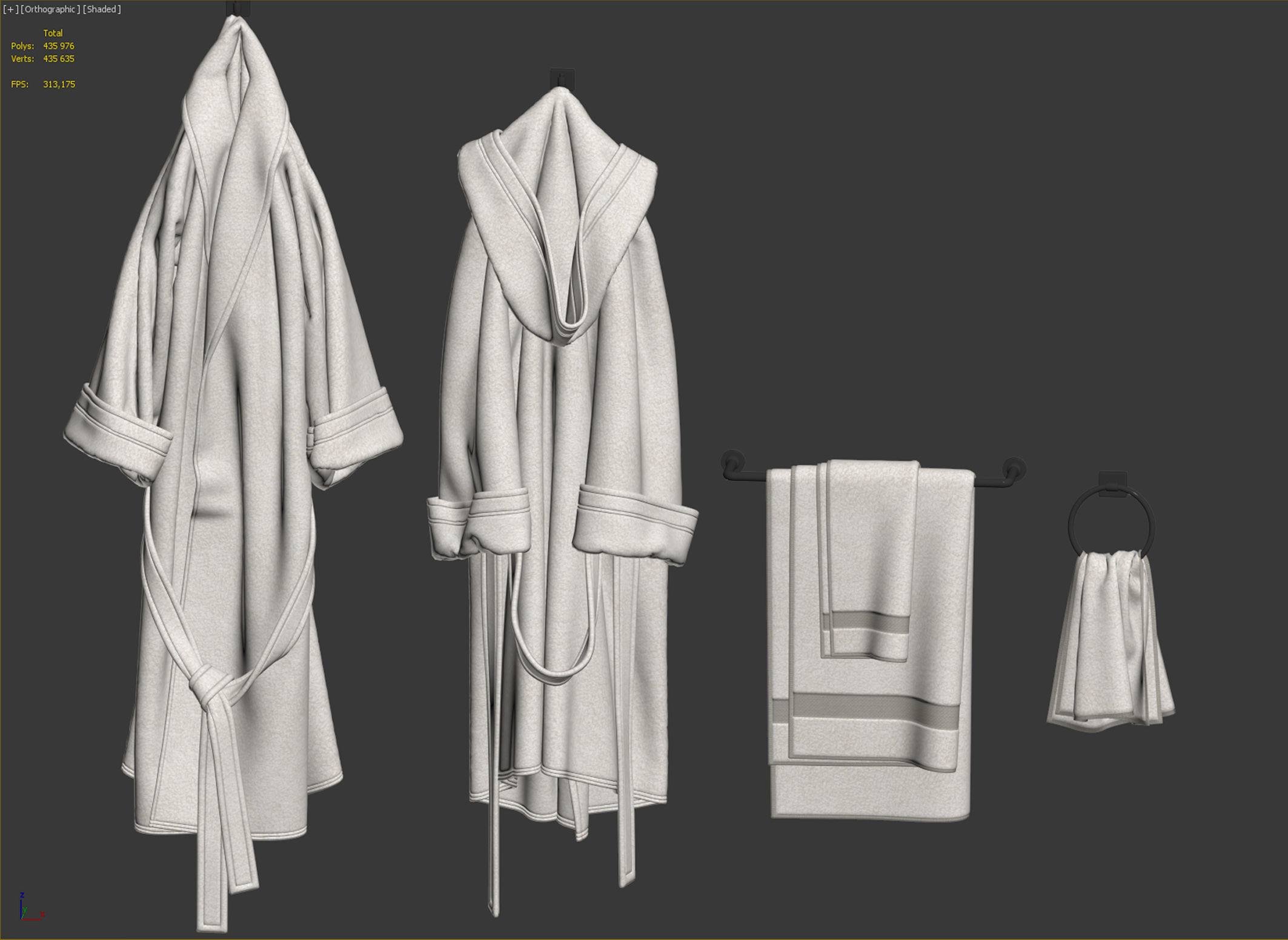 Bath set 2 3D model linen hooded robe 3D model_4