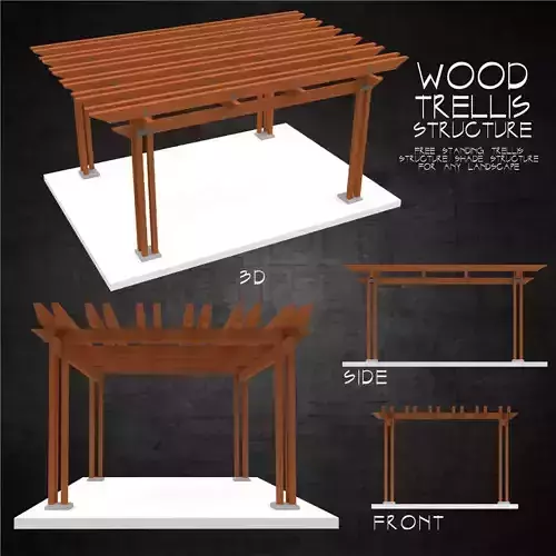 Wood trellis free standing shade structure for landscape Low-poly 3D model