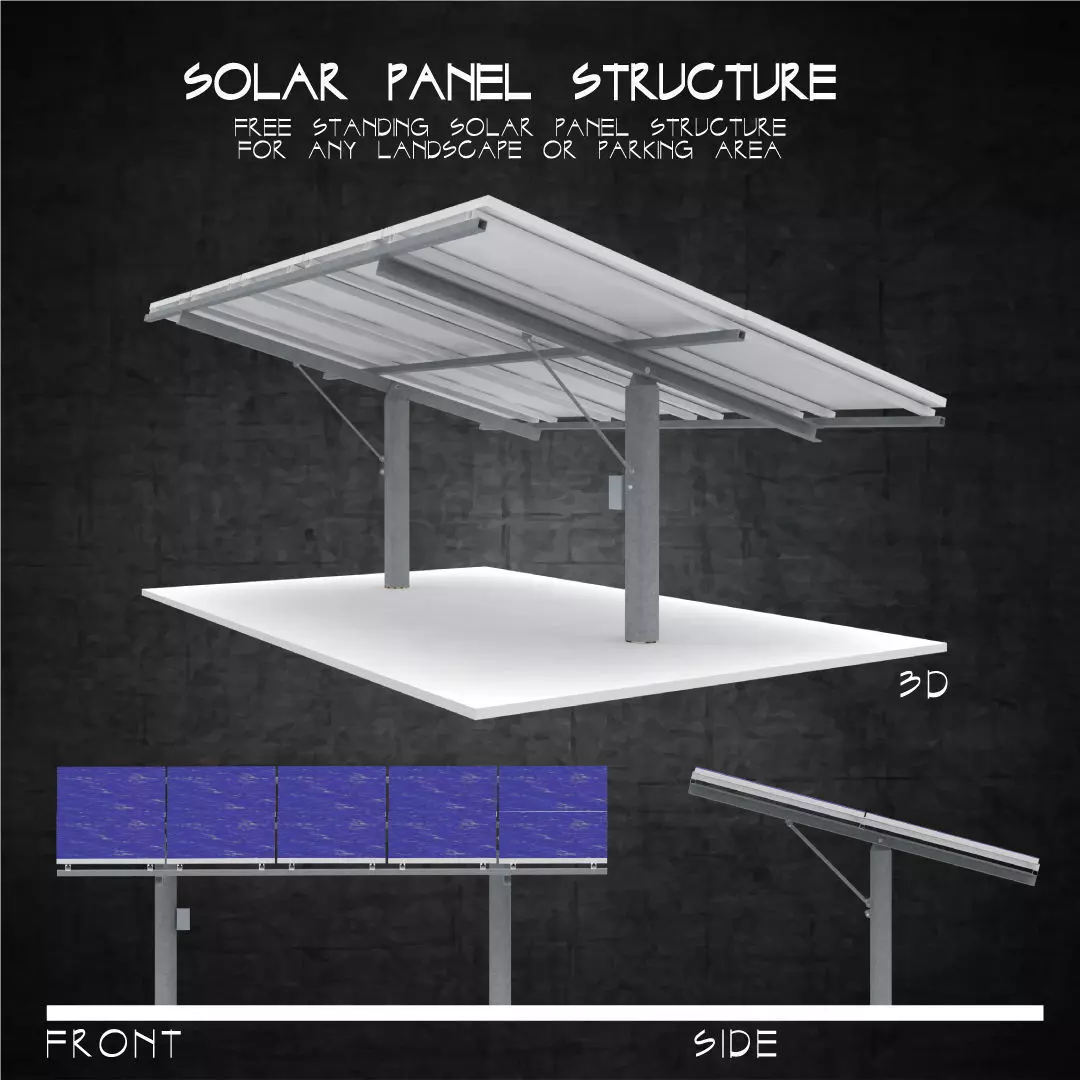 Solar panels stand alone structure steel column with base Low-poly 3D model_0