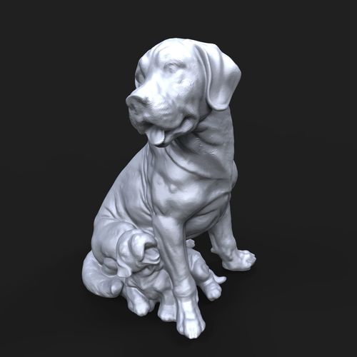 Broholmer with a puppy 3D print model