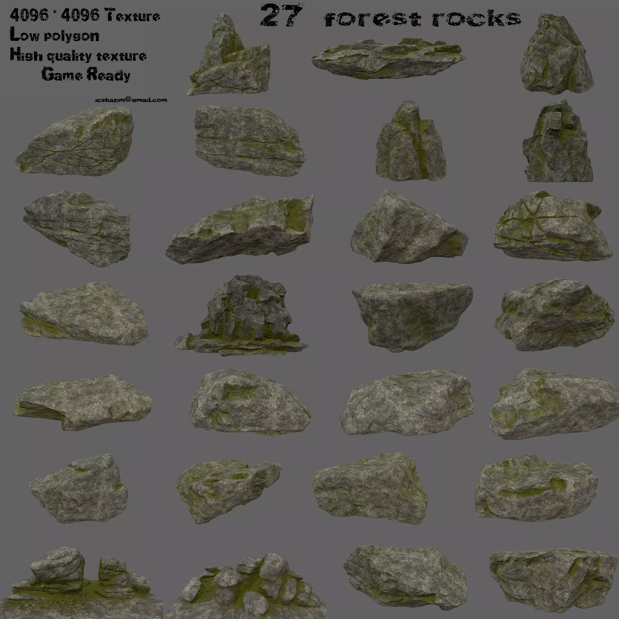 forest rock set Low-poly 3D model_0