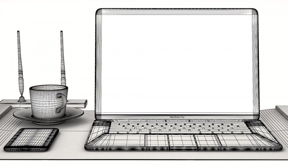 Classic Workplace with MacBook  3D model_3
