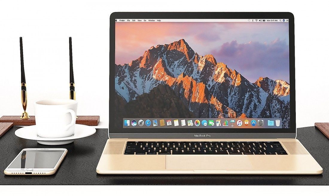 Classic Workplace with MacBook  3D model_2