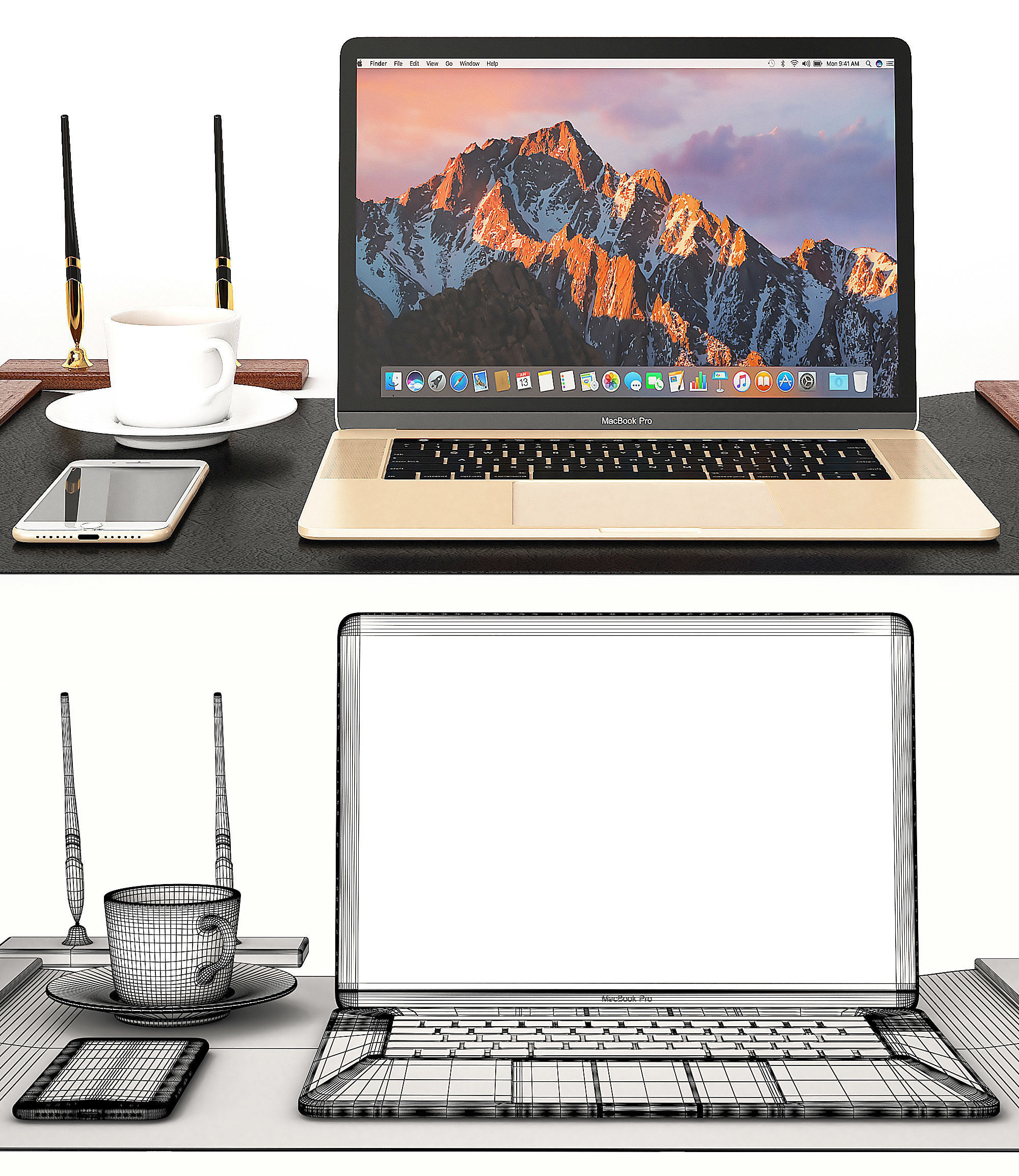 Classic Workplace with MacBook  3D model_1