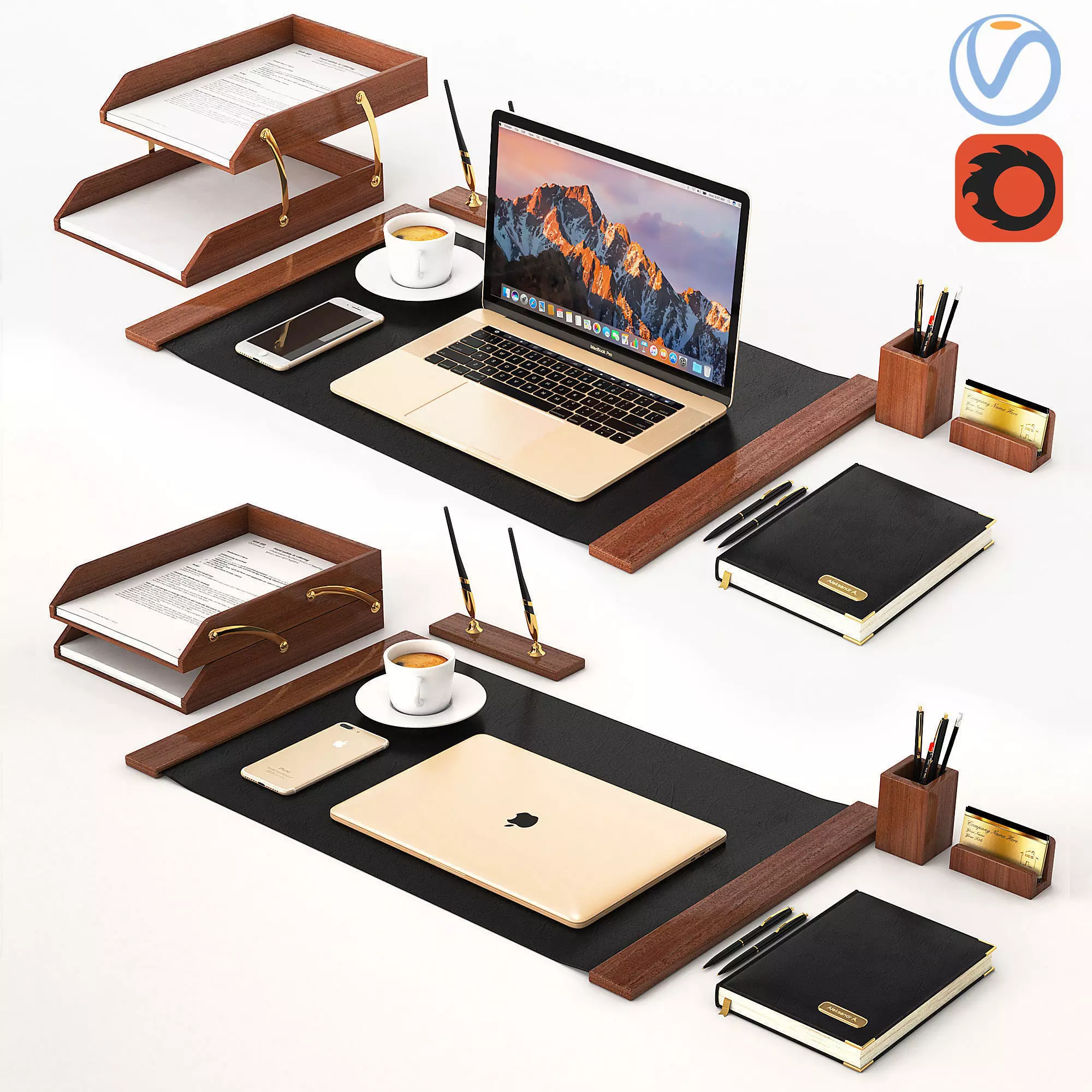 Classic Workplace with MacBook  3D model_0