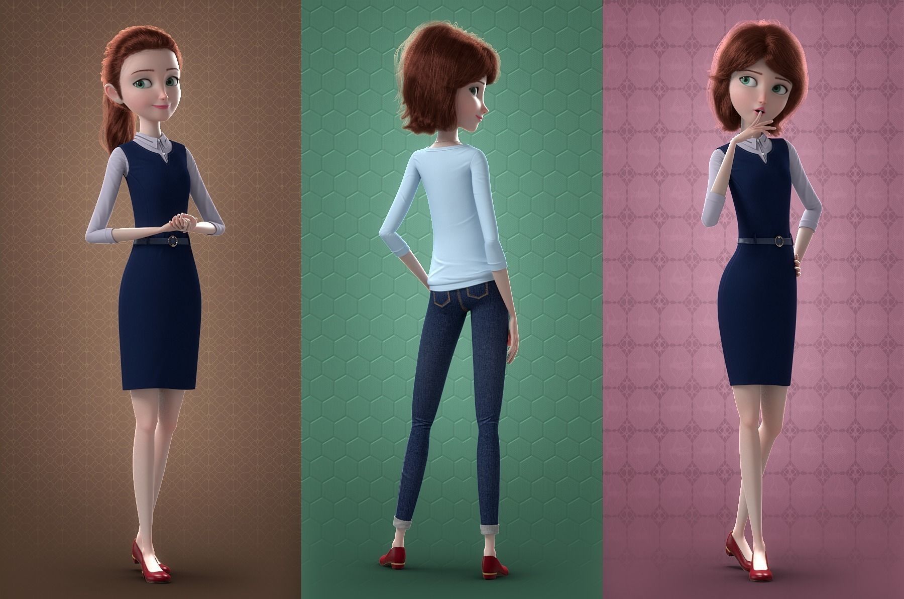 Cartoon Woman Rigged 3D model_3