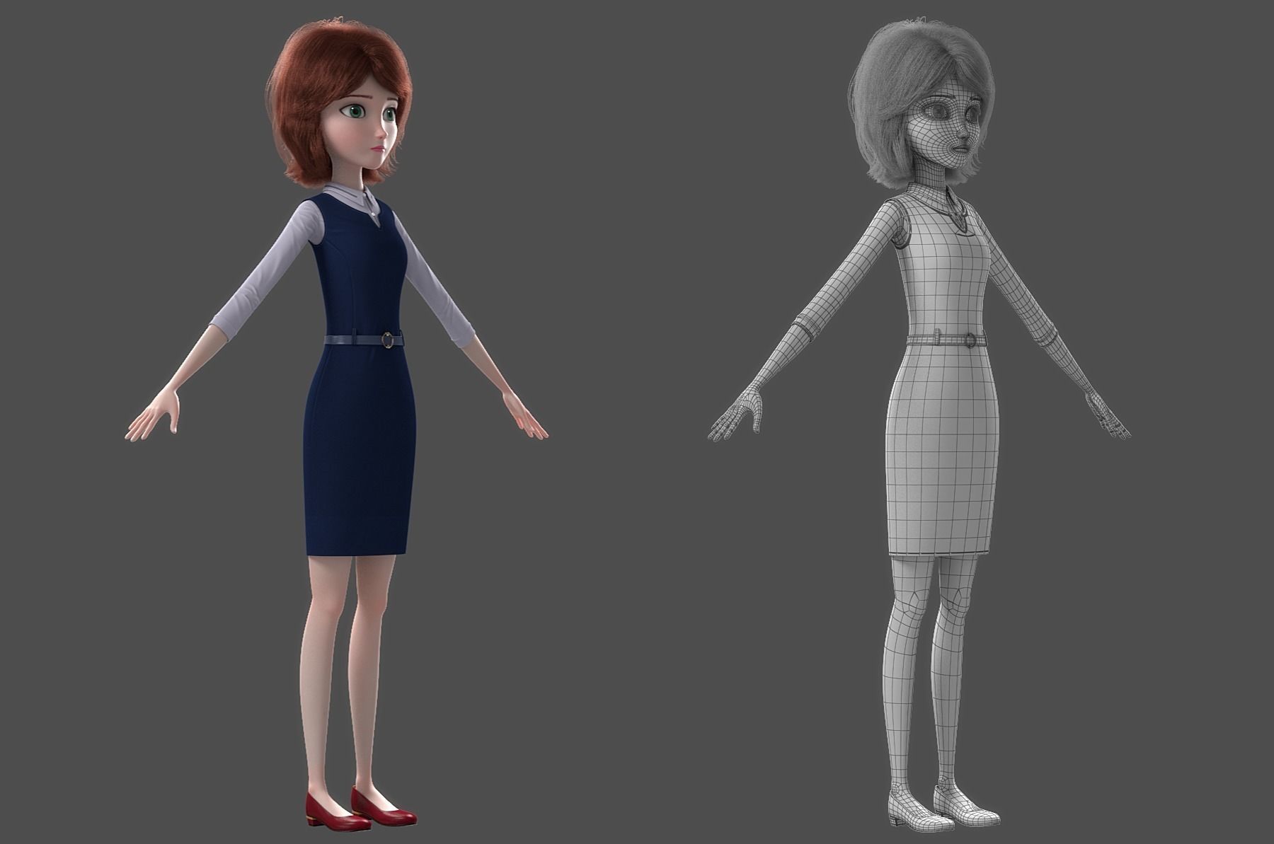 Cartoon Woman Rigged 3D model_20