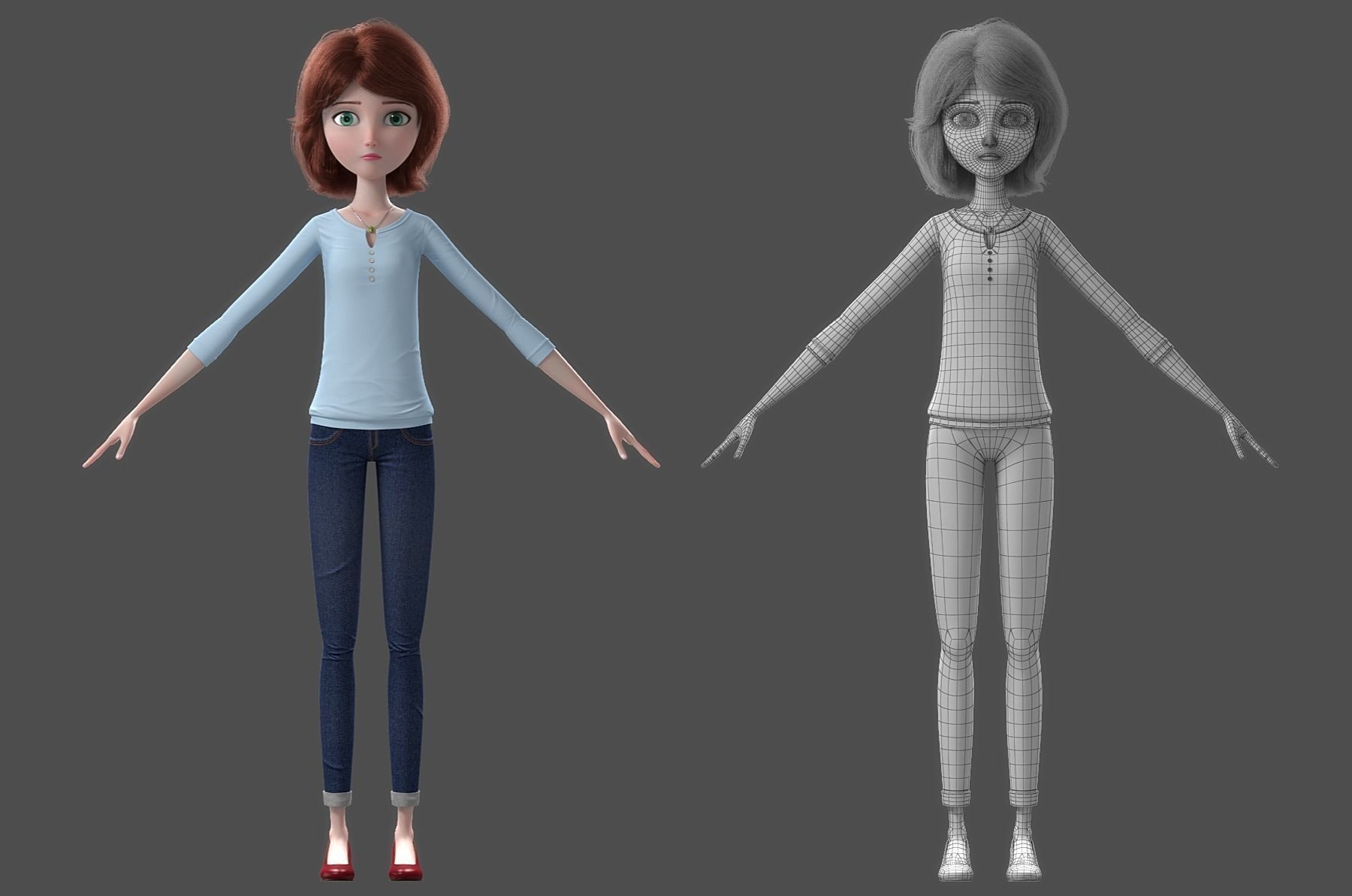 Cartoon Woman Rigged 3D model_16