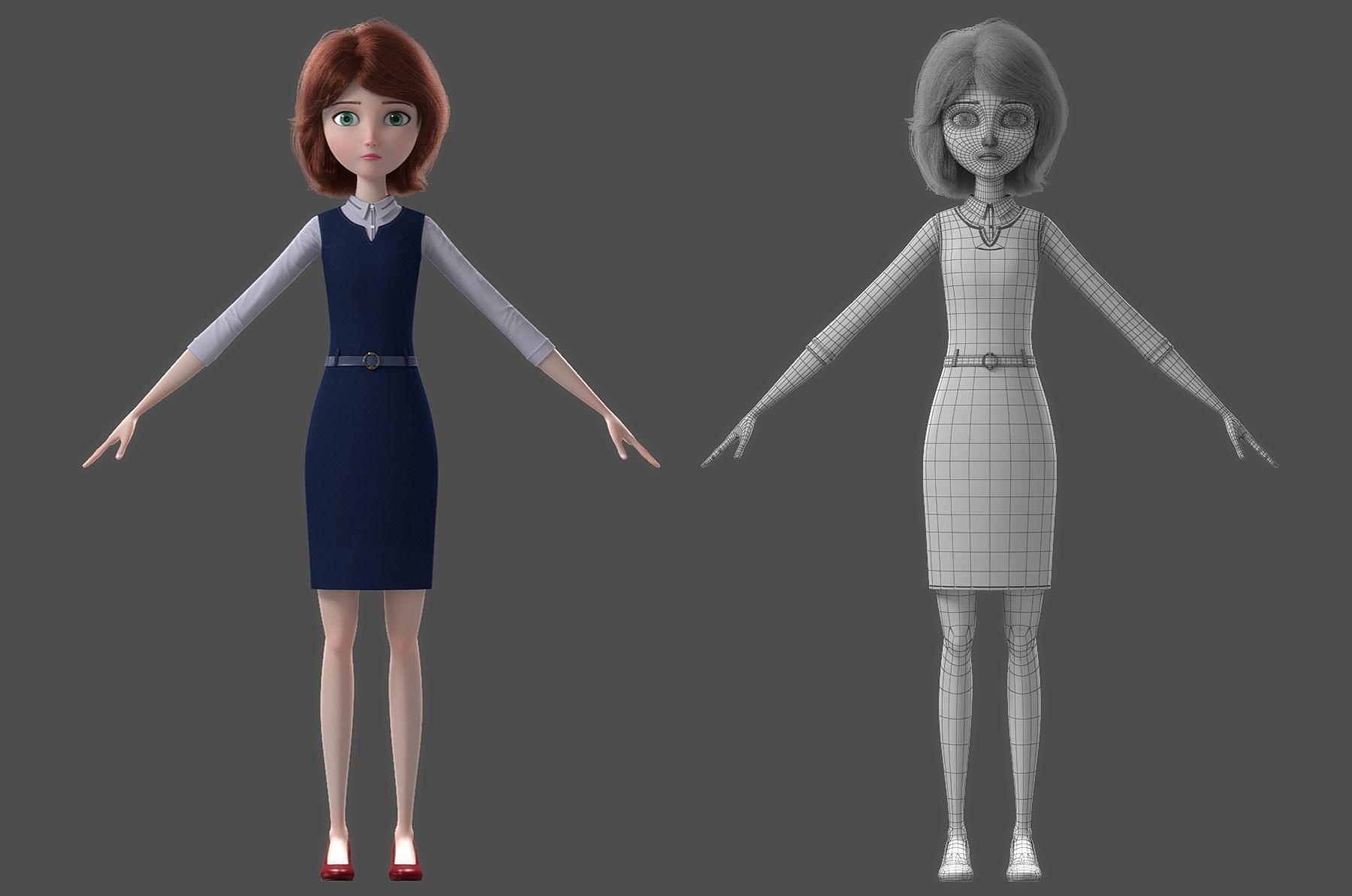 Cartoon Woman Rigged 3D model_19