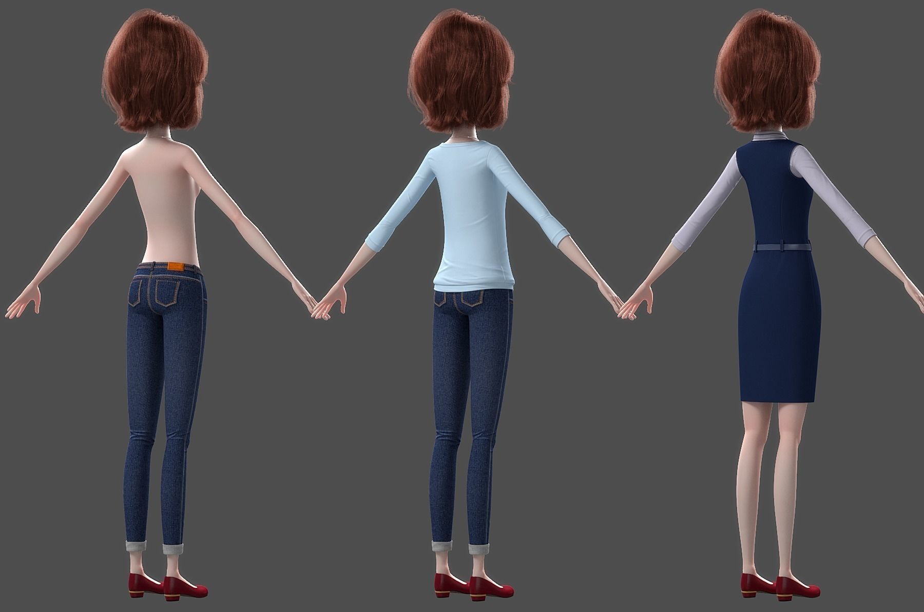 Cartoon Woman Rigged 3D model_33