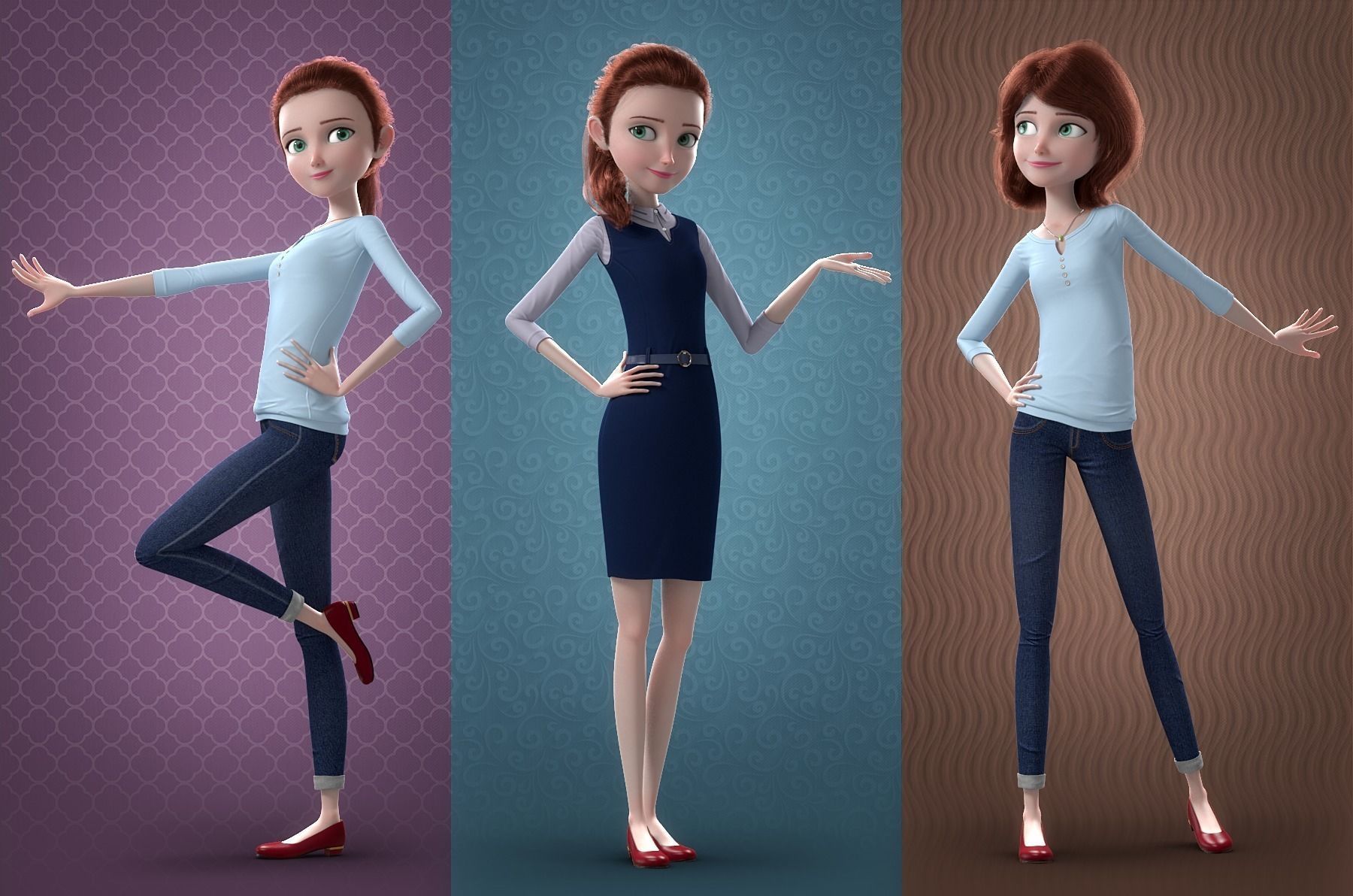 Cartoon Woman Rigged 3D model_2
