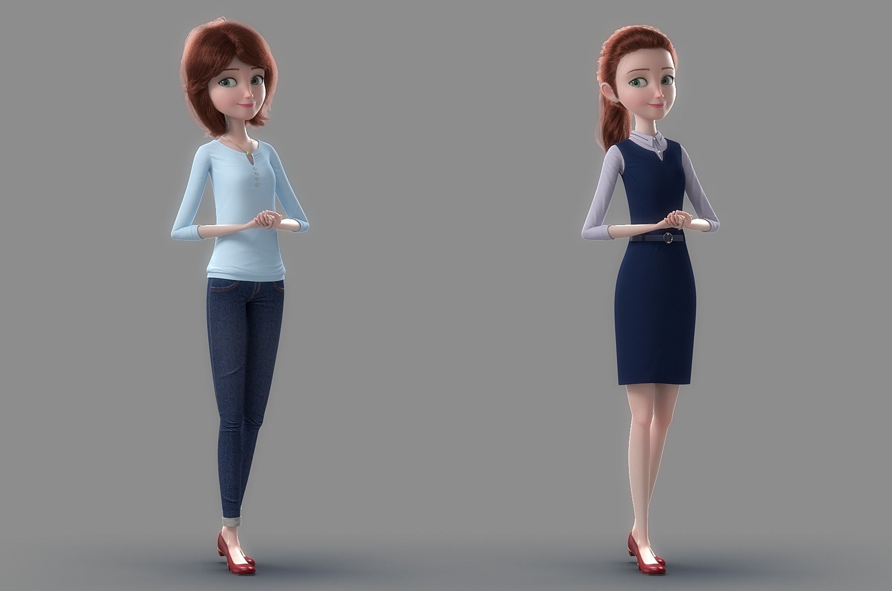 Cartoon Woman Rigged 3D model_14