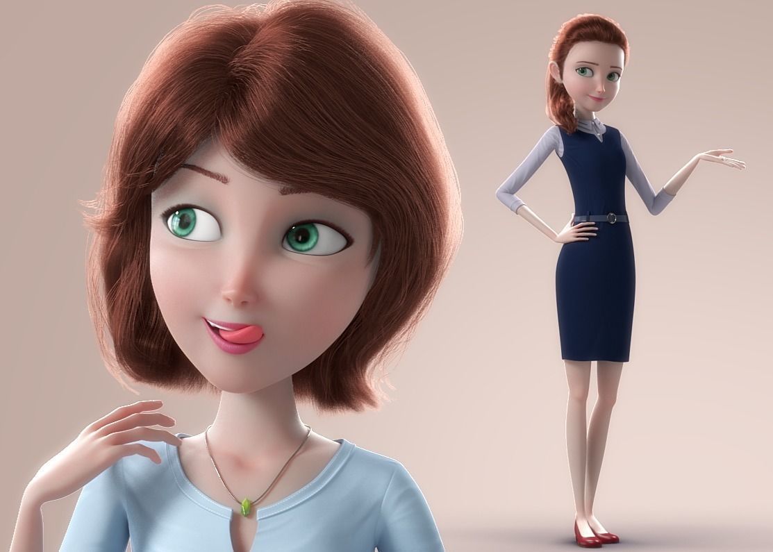 Cartoon Woman Rigged 3D model_0