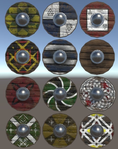 12 Viking Shields Project Ready Low-poly 3D model