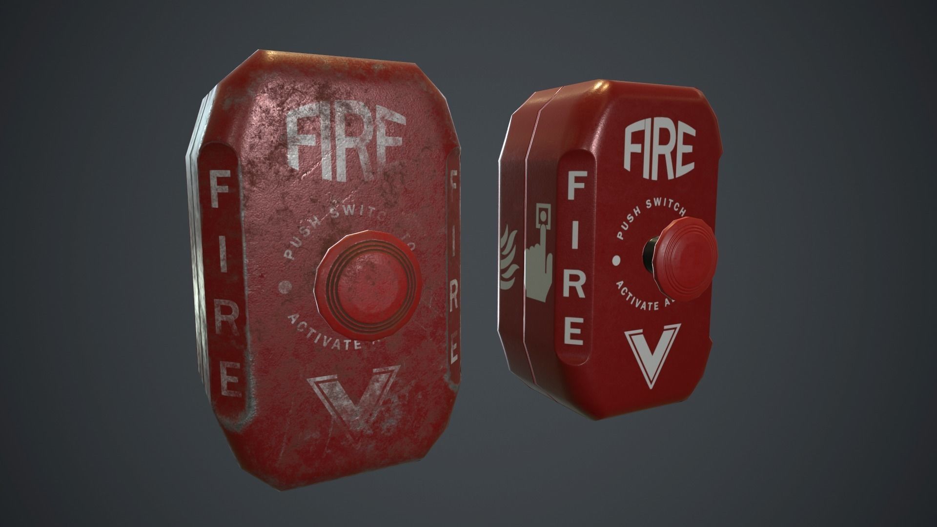 Metal Fire Alarm Button PBR Game Ready Low-poly 3D model_1