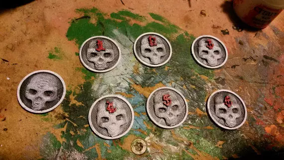 Skull Embossed Game Markers Numbered 1 to 6 3D print model_0