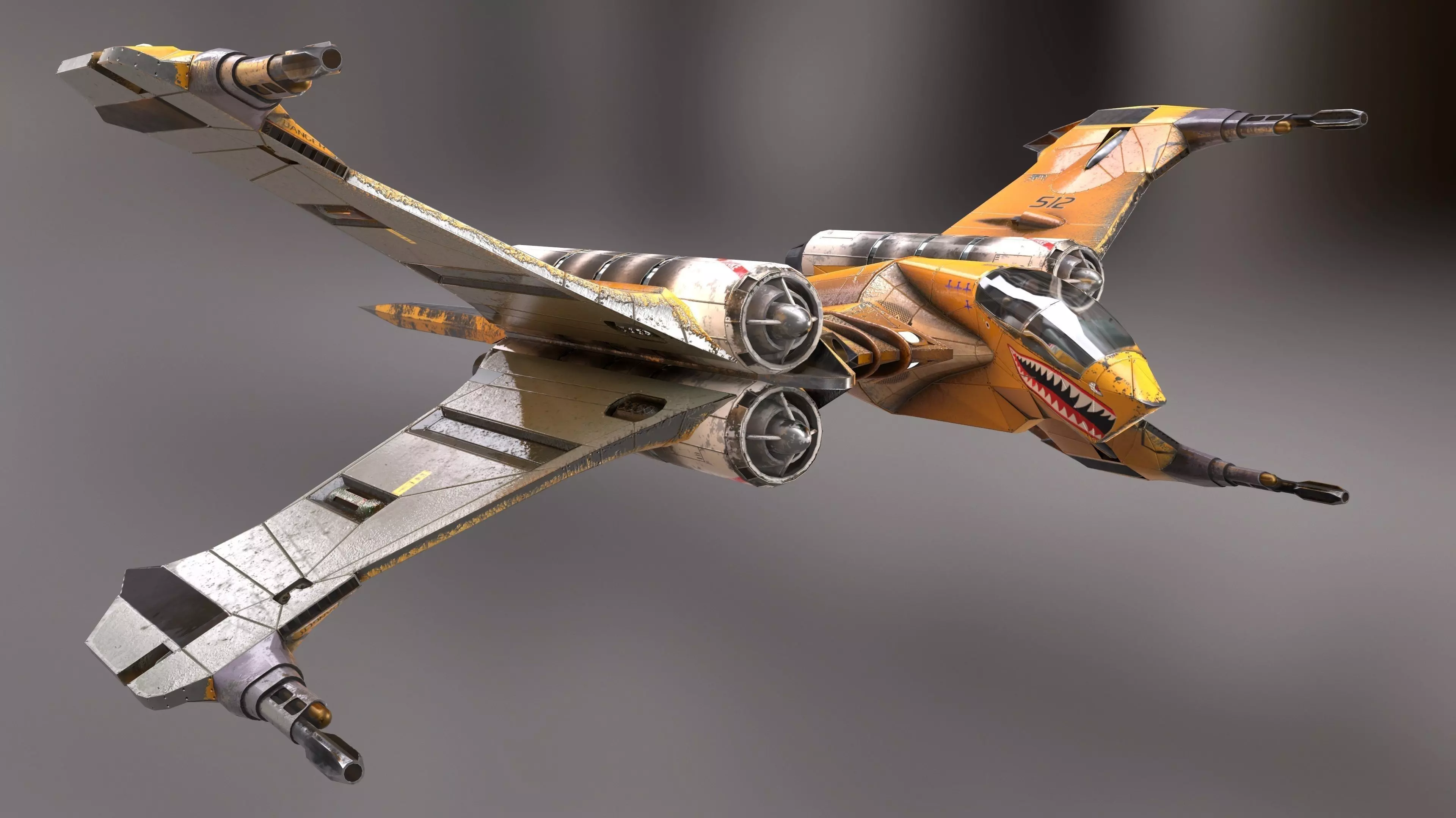 T-Fighter space superiority fighter Low-poly 3D model_0