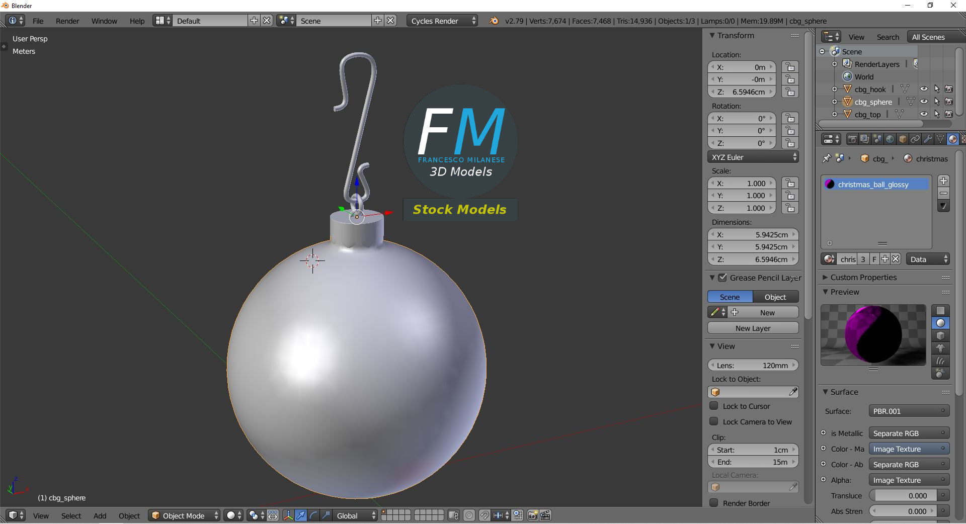 Christmas ball glossy 3D model_9