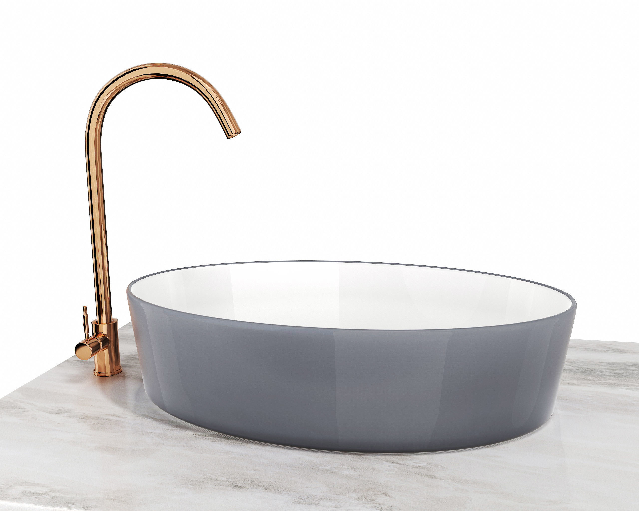 Ceramic Sink and Copper Faucet 3D model_2